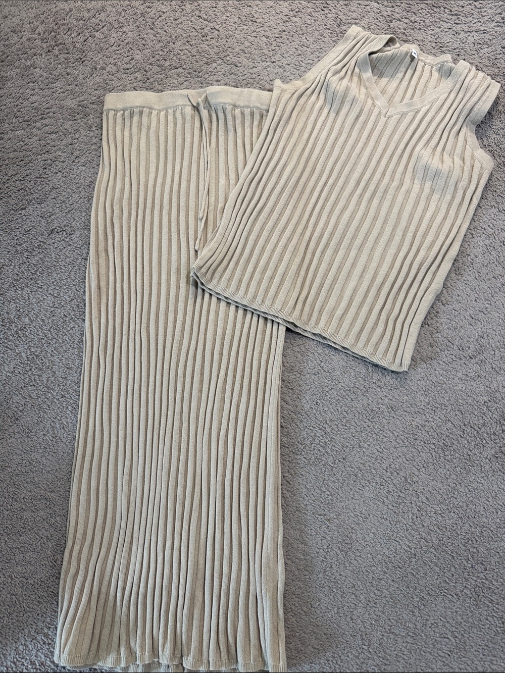SHEIN Beige Ribbed Maxi Skirt with Matching Sleeveless Top